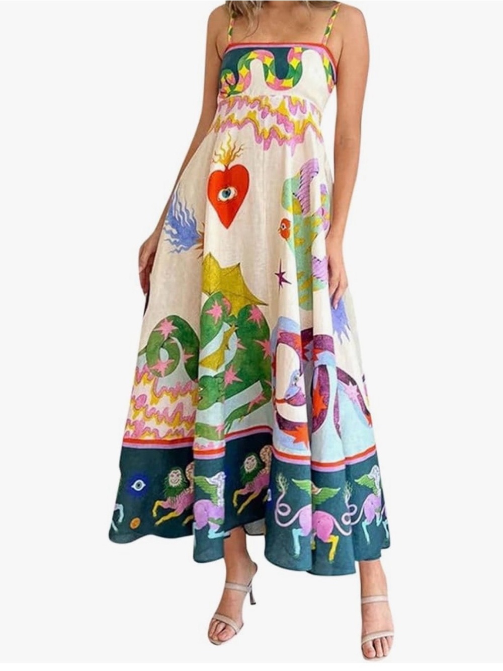 AMAZON Bohemian Multicolor Printed Maxi Dress, size S